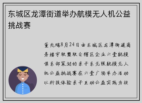 东城区龙潭街道举办航模无人机公益挑战赛